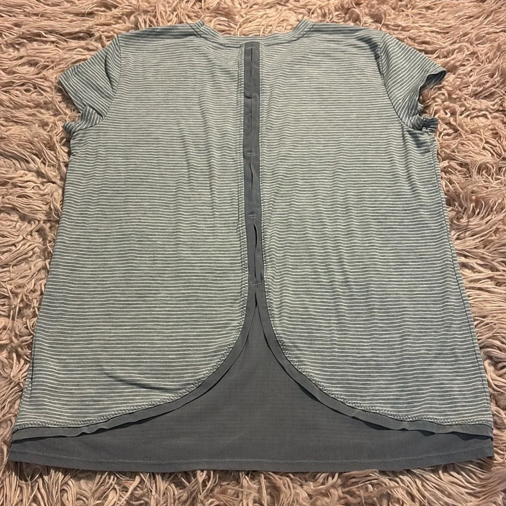 Athleta Girl Striped Back Mesh Seam Shirt